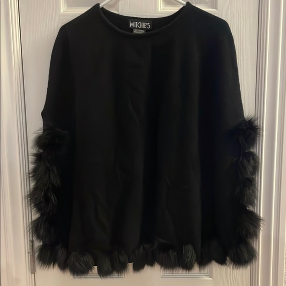 Mitchie’s 100% Wool Black Fur-Trimmed Women's Poncho - Picture 1 of 9